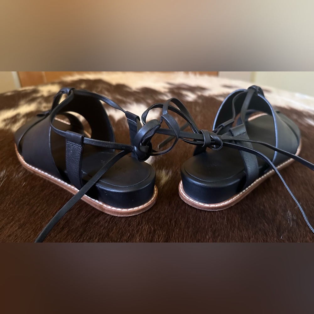 Vince Black Leather Lace-Up Gladiator Sandals - Picture 8 of 14